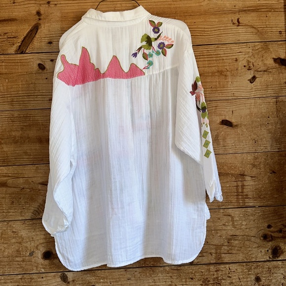 AP.NY New York Embroidered Floral Birds Embroidery Button Front Blouse Top Gauze - Picture 3 of 12